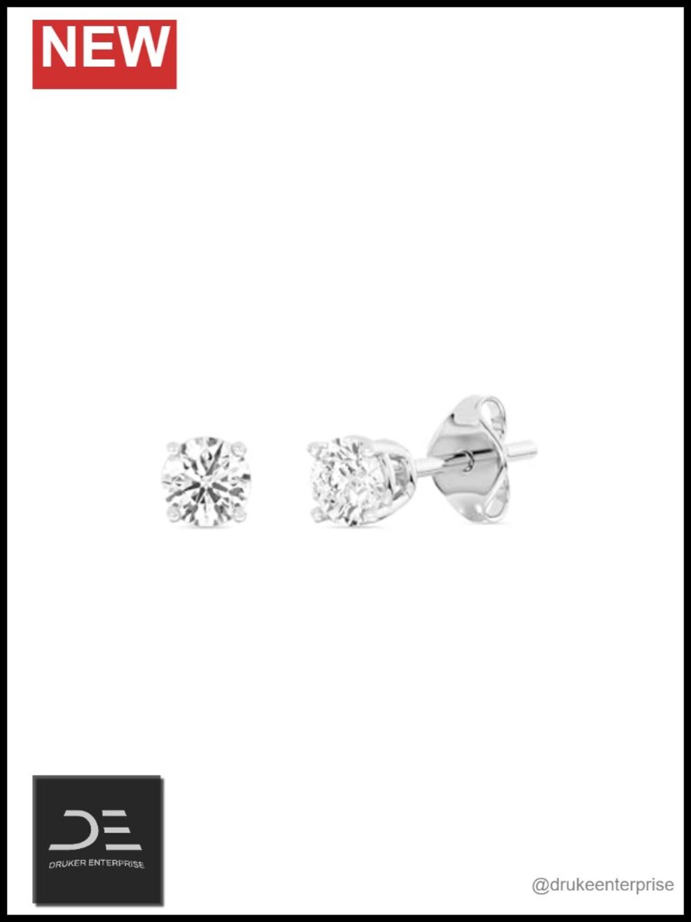 Lab-Grown Diamond Stud Earrings 10KT White Gold Hypoallergenic Push Back
